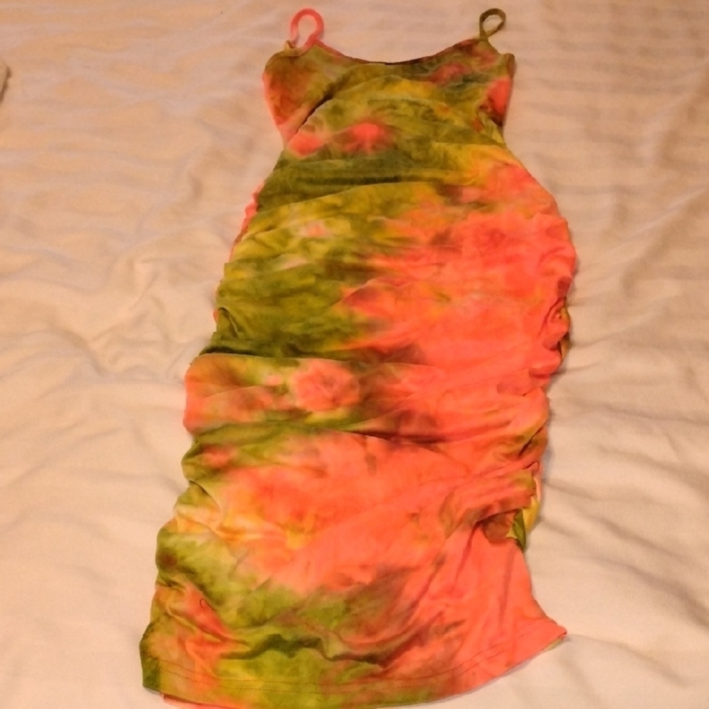 Fashion Nova Good As Always Tie Dye Orange/Combo Midi Dress, Size: S, NWT